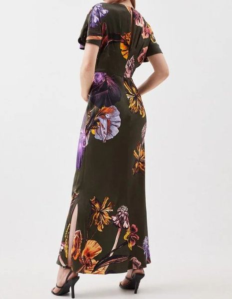 KAREN MILLEN Floral Satin Maxikleid Gr. 38 (19268)
