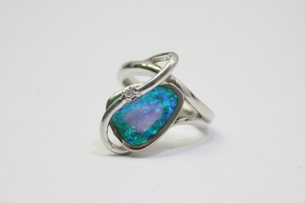 925er Silber Fingerring mit synth. Opal (2666)