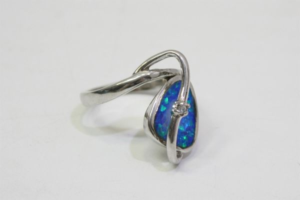 925er Silber Fingerring mit synth. Opal (2666)