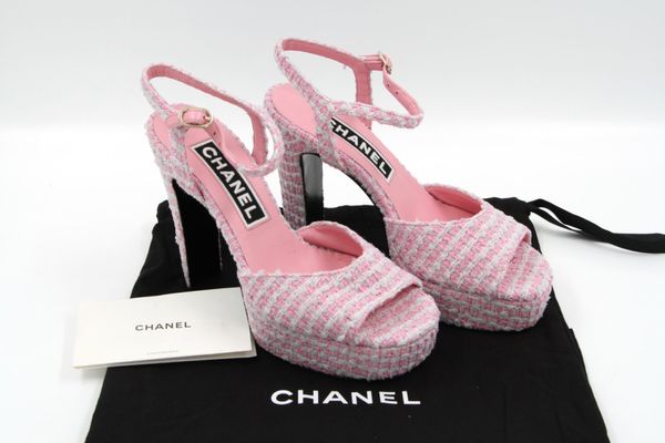 CHANEL Tweed Crystal CC Plateausandalen Gr. 36 (9162)