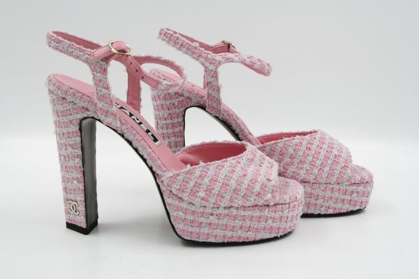 CHANEL Tweed Crystal CC Plateausandalen Gr. 36 (9162)