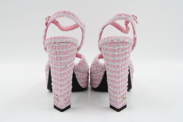 CHANEL Tweed Crystal CC Plateausandalen Gr. 36 (9162)