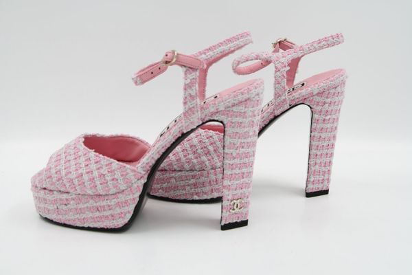 CHANEL Tweed Crystal CC Plateausandalen Gr. 36 (9162)