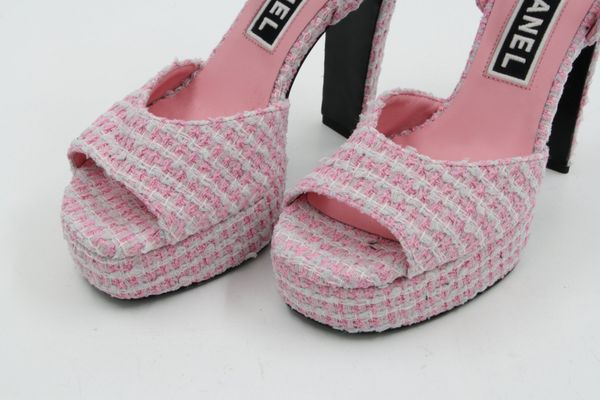 CHANEL Tweed Crystal CC Plateausandalen Gr. 36 (9162)