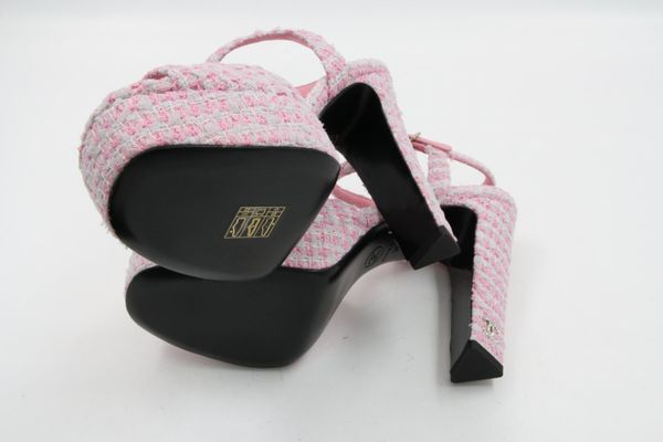 CHANEL Tweed Crystal CC Plateausandalen Gr. 36 (9162)