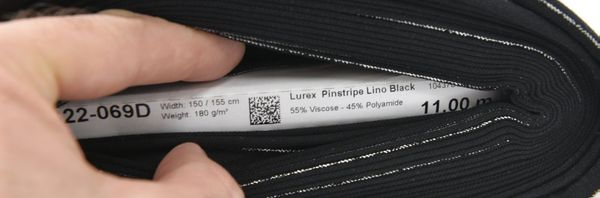 Stoff Meterware Lurex Pinestrip Lino Black 11m Rolle (16840)