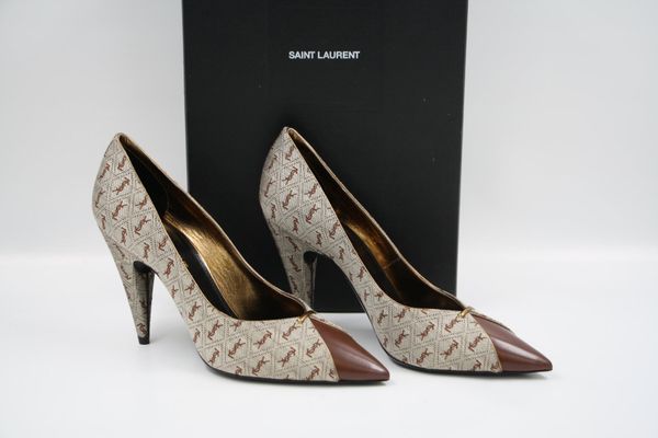 YVES SAINT LAURENT Canvas Pumps Logoprint Gr. 38 (17545)