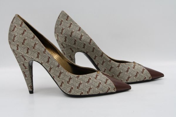 YVES SAINT LAURENT Canvas Pumps Logoprint Gr. 38 (17545)