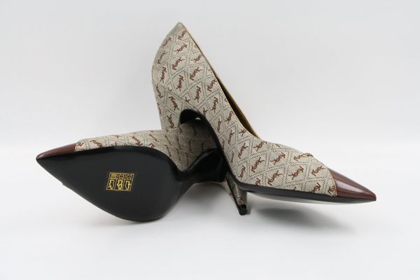 YVES SAINT LAURENT Canvas Pumps Logoprint Gr. 38 (17545)
