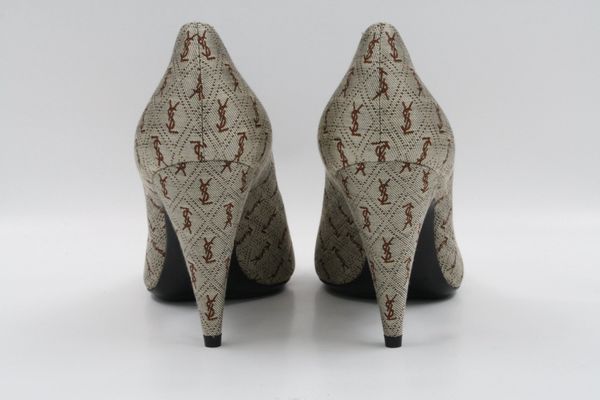 YVES SAINT LAURENT Canvas Pumps Logoprint Gr. 38 (17545)